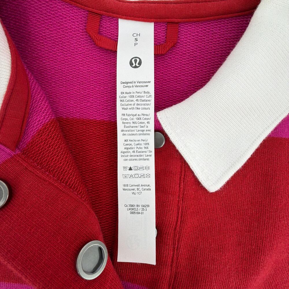 LULULEMON French Terry Rugby Shirt in Red & Pink S - Picture 7 of 10